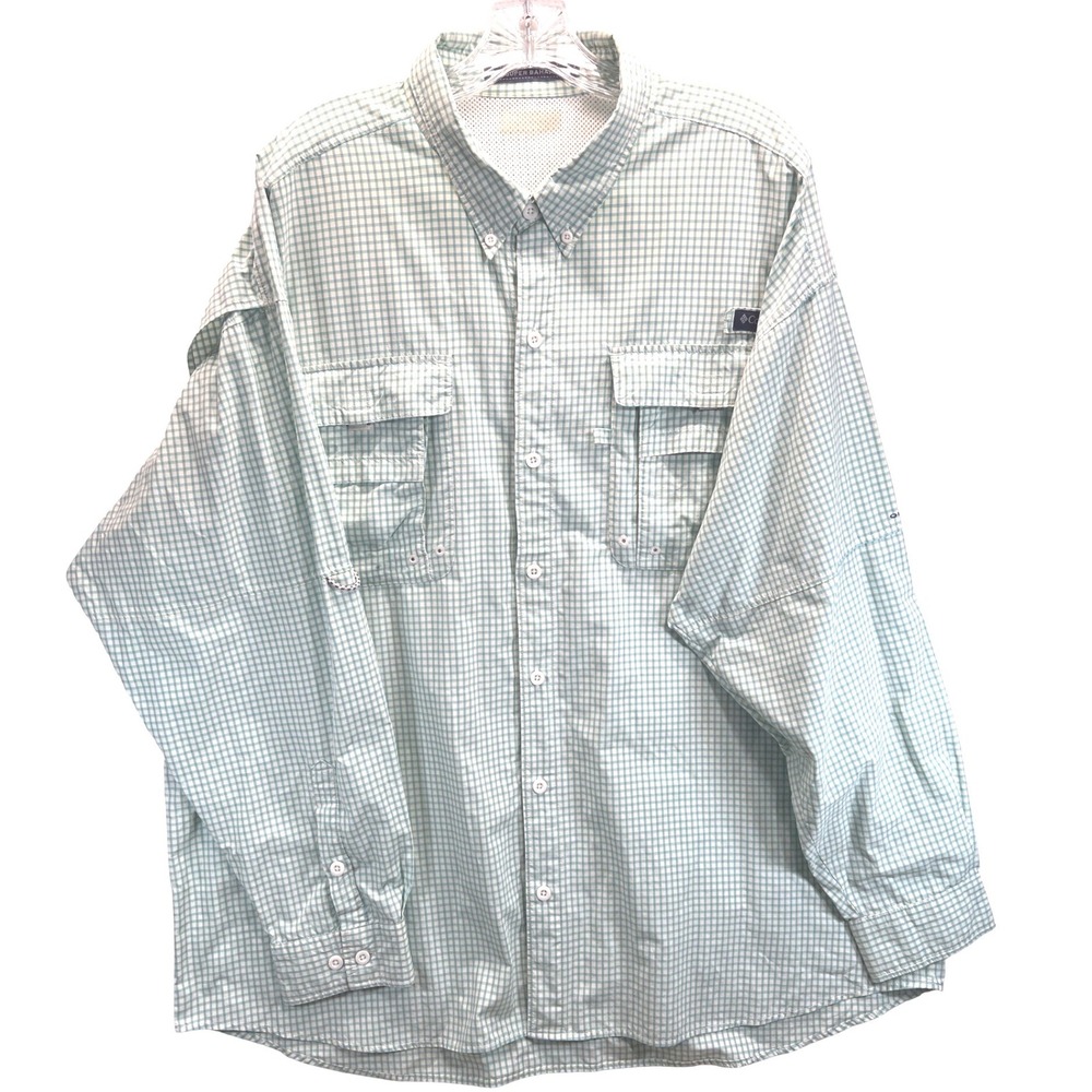 Columbia PFG Super Bahama Fishing Shirt Mens XL Green Gingham Plaid Omni-Shade